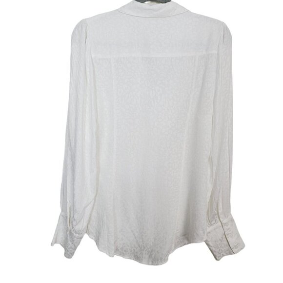 Free People Bianca Blouse White/Ivory Jacquard Animal Print Sz Med Ruched NEW - Picture 4 of 14